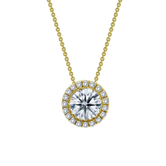 LaFonn Gold Simulated Diamond  6.00mm Round, Approx. 0.84 CTW NECKLACES 1.03 CTW Halo Necklace