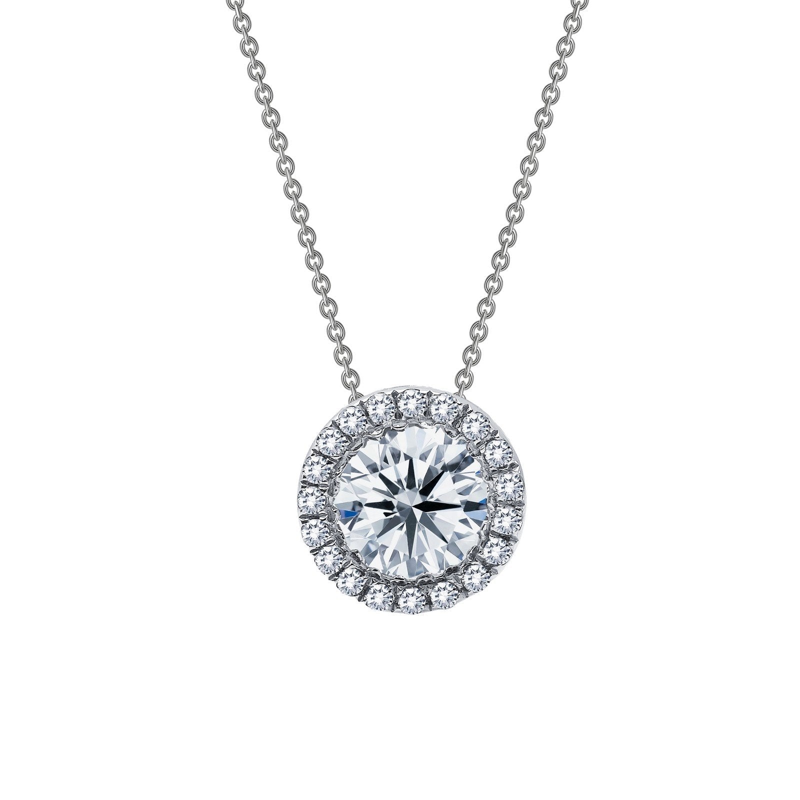 LaFonn Platinum Simulated Diamond  6.00mm Round, Approx. 0.84 CTW NECKLACES 1.03 CTW Halo Necklace