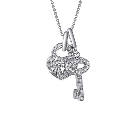 LaFonn Platinum Simulated Diamond N/A NECKLACES Heart & Key Pendant Necklace