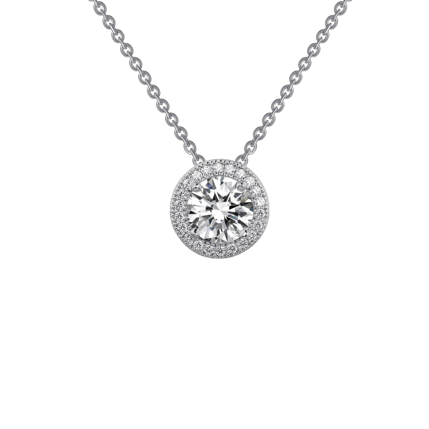 LaFonn Platinum Simulated Diamond  6.50mm Round, Approx. 1.00 CTW NECKLACES 1.25 CTW Halo Pendant Necklace