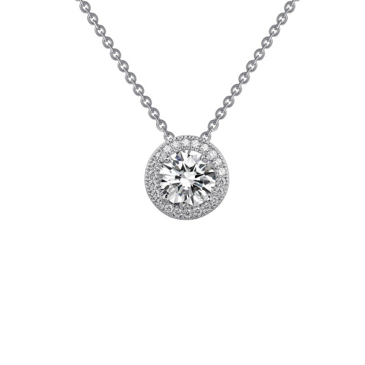 LaFonn Platinum Simulated Diamond  6.50mm Round, Approx. 1.00 CTW NECKLACES 1.25 CTW Halo Pendant Necklace