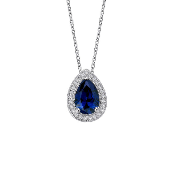 LaFonn Platinum Sapphire  9X6mm Pear, Approx. 1.33 CTW NECKLACES Pear-Shaped Halo Necklace
