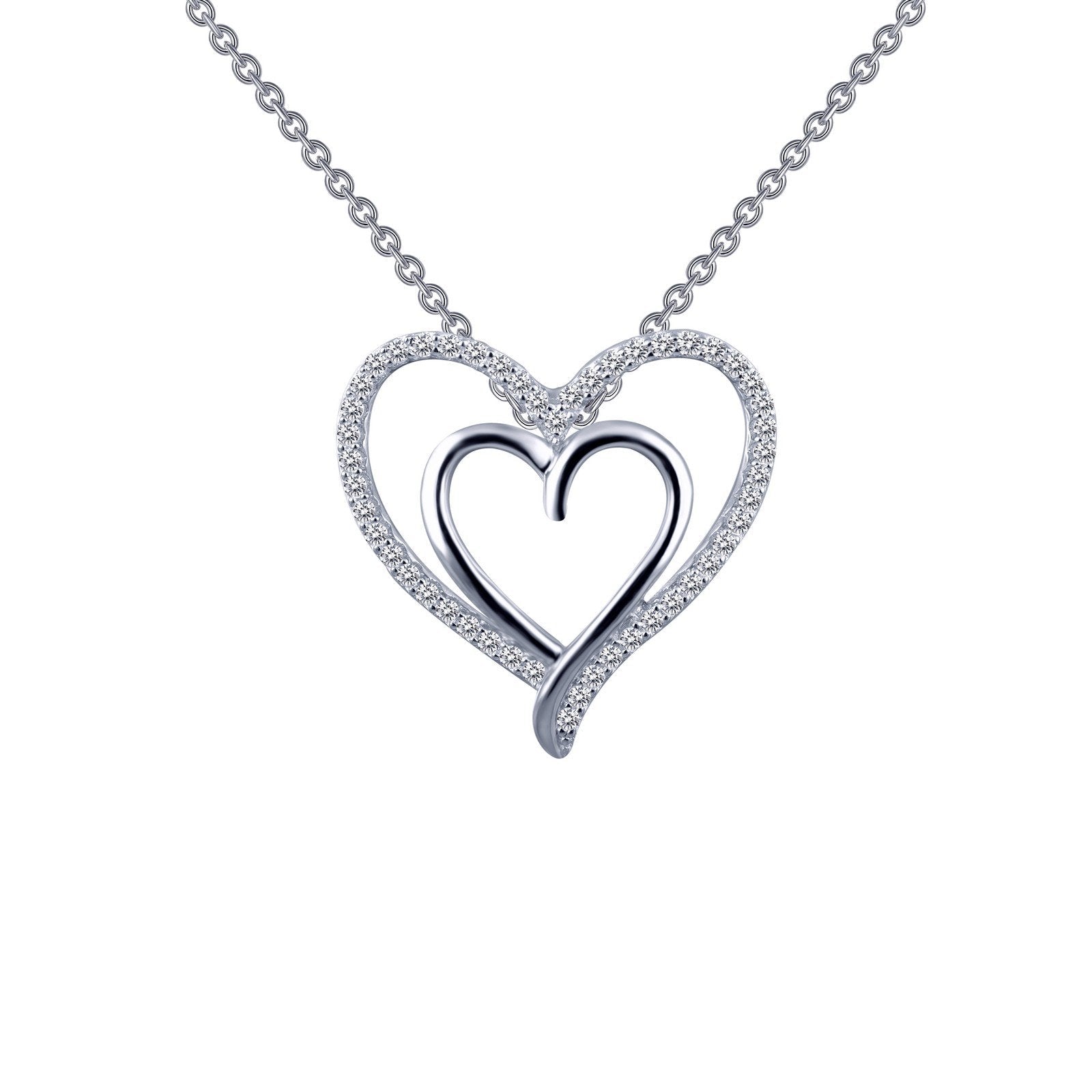 LaFonn Platinum Simulated Diamond N/A NECKLACES Double-Heart Pendant Necklace