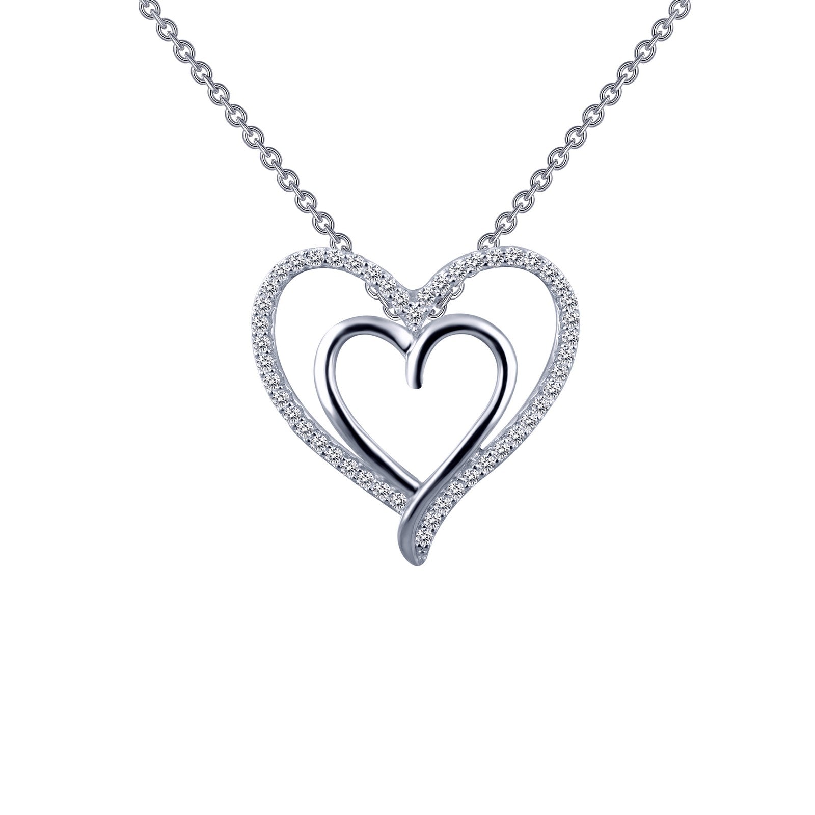 Lafonn Double-Heart Pendant Necklace 49 Stone Count P0150CLP18