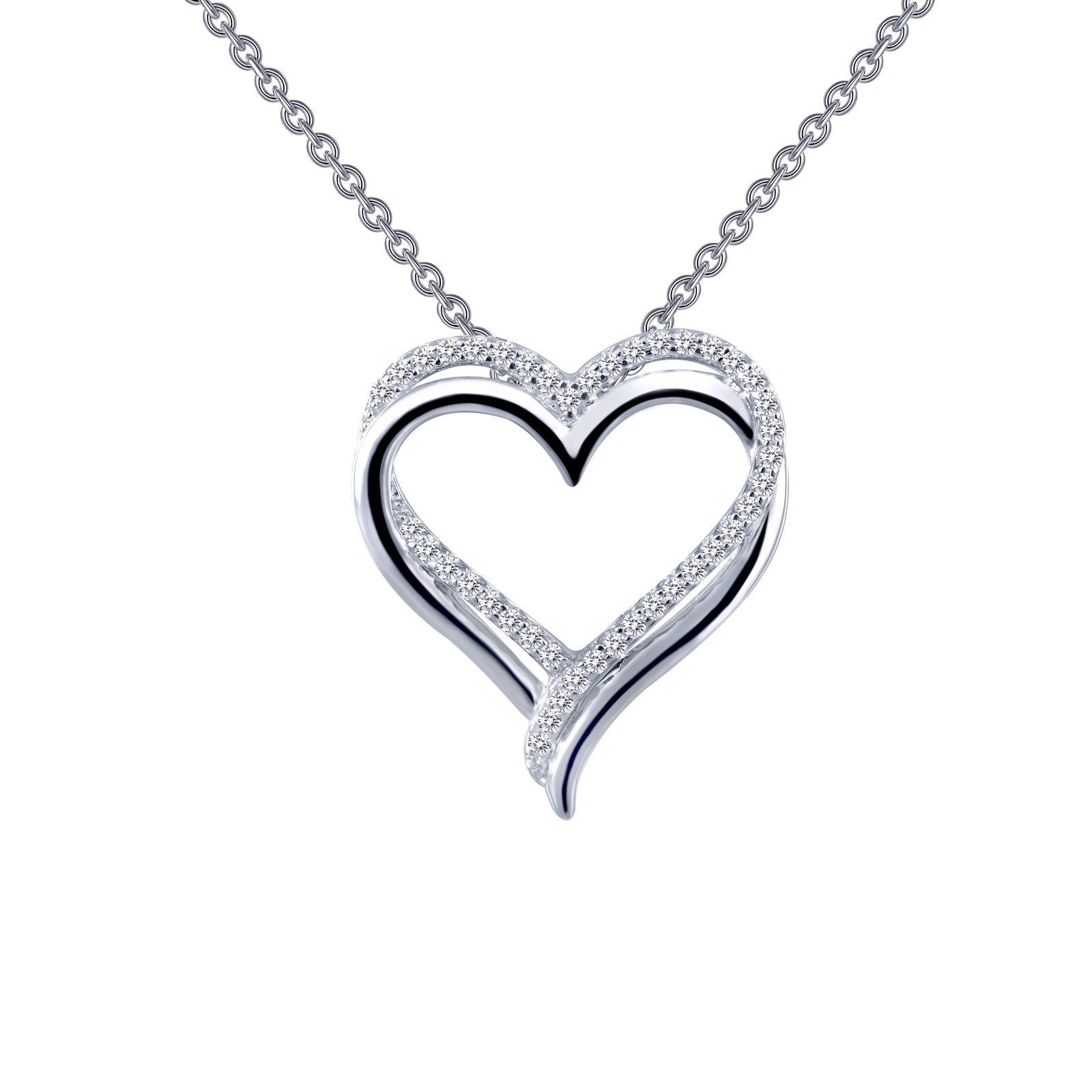 LaFonn Platinum Simulated Diamond N/A NECKLACES Double-Heart Pendant Necklace