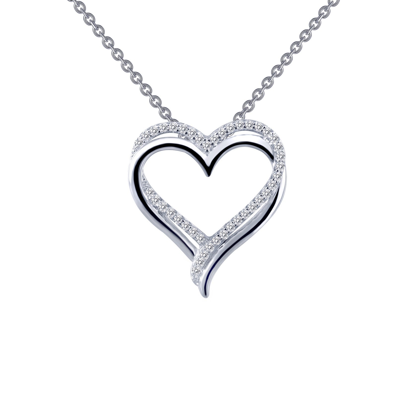 Lafonn Double-Heart Pendant Necklace 43 Stone Count P0152CLP18