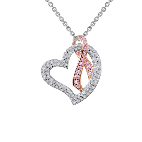 Lafonn Pink Ribbon Heart Pendant Necklace 104 Stone Count P0159CPP18