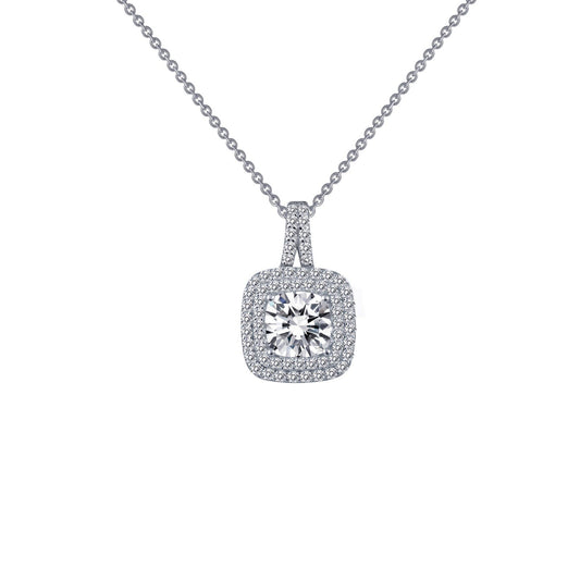 LaFonn Platinum Simulated Diamond  6.00mm Cushion, Approx. 1.24 CTW NECKLACES 2.06 CTW Halo Pendant Necklace