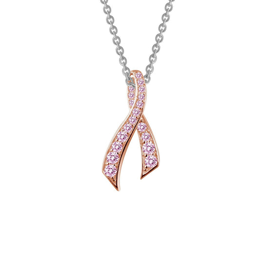 LaFonn Platinum Simulated Diamond N/A NECKLACES Pink Ribbon Pendant Necklace