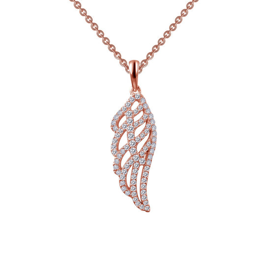 LaFonn Rose Gold Simulated Diamond N/A NECKLACES Angel Wing Pendant Necklace