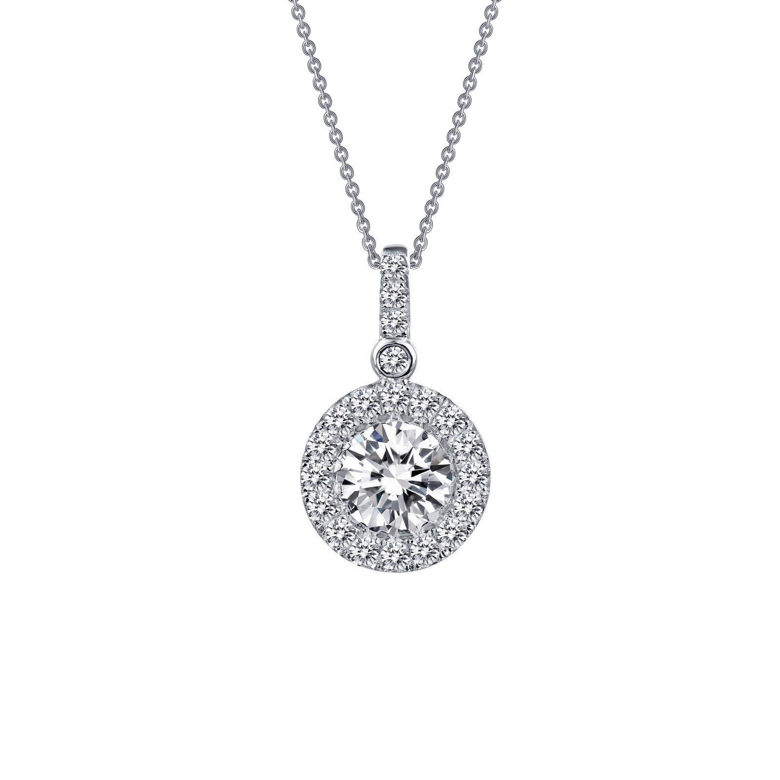 LaFonn Platinum Simulated Diamond  6.00mm Round, Approx. 0.85 CTW NECKLACES Halo Pendant Necklace