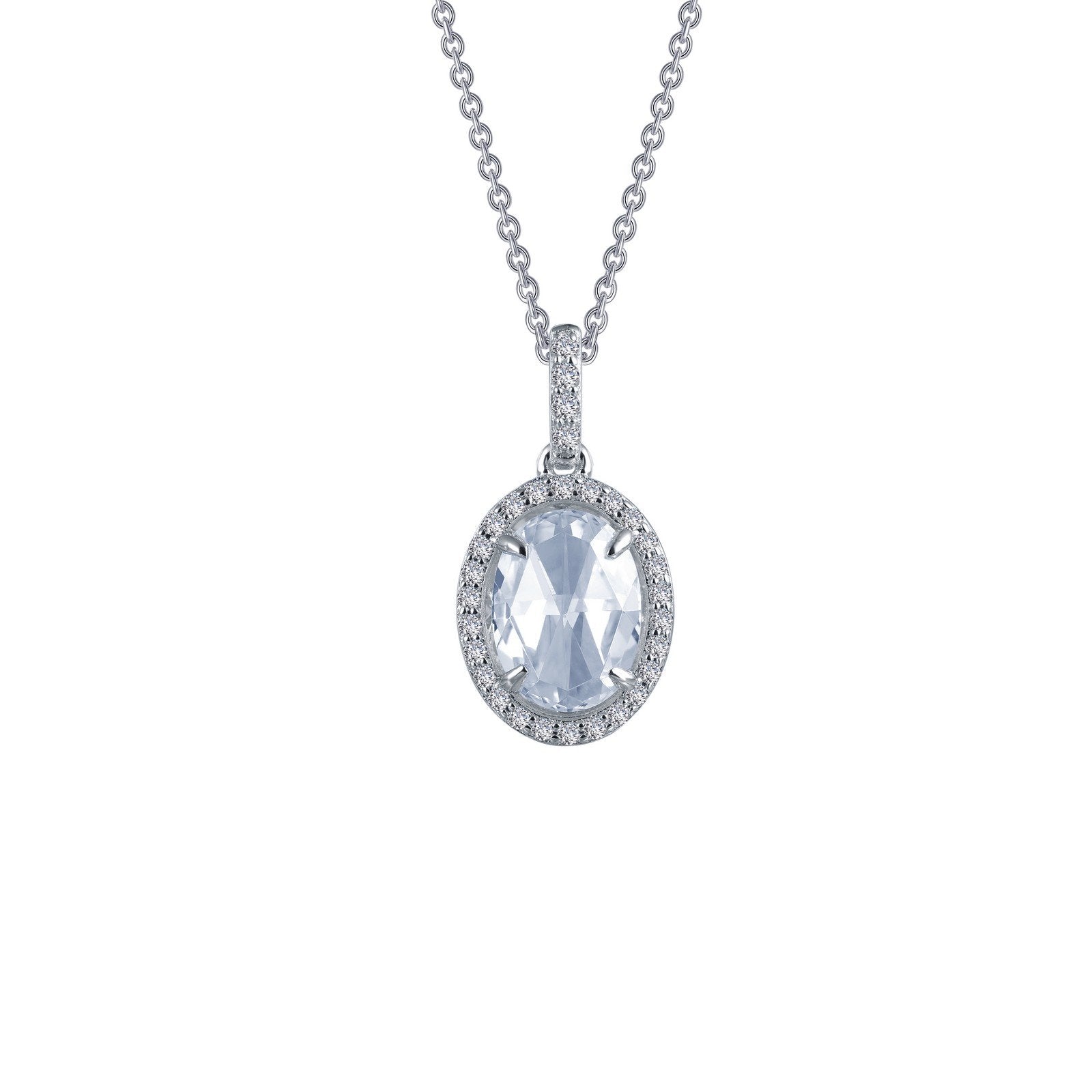 LaFonn Platinum Simulated Diamond  8X6mm Oval, Approx. 1.21 CTW NECKLACES 1.51 CTW Halo Pendant Necklace