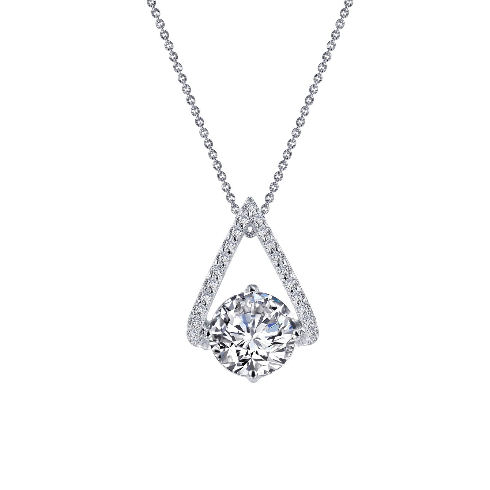 LaFonn Platinum Simulated Diamond  7.50mm Round, Approx. 1.67 CTW NECKLACES Trapeze Solitaire Pendant Necklace