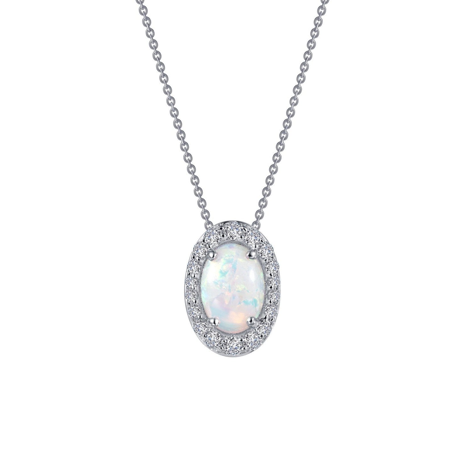 LaFonn Platinum Opal  7X5mm Oval, Opal N/A CTW NECKLACES Classic Halo Pendant Necklace