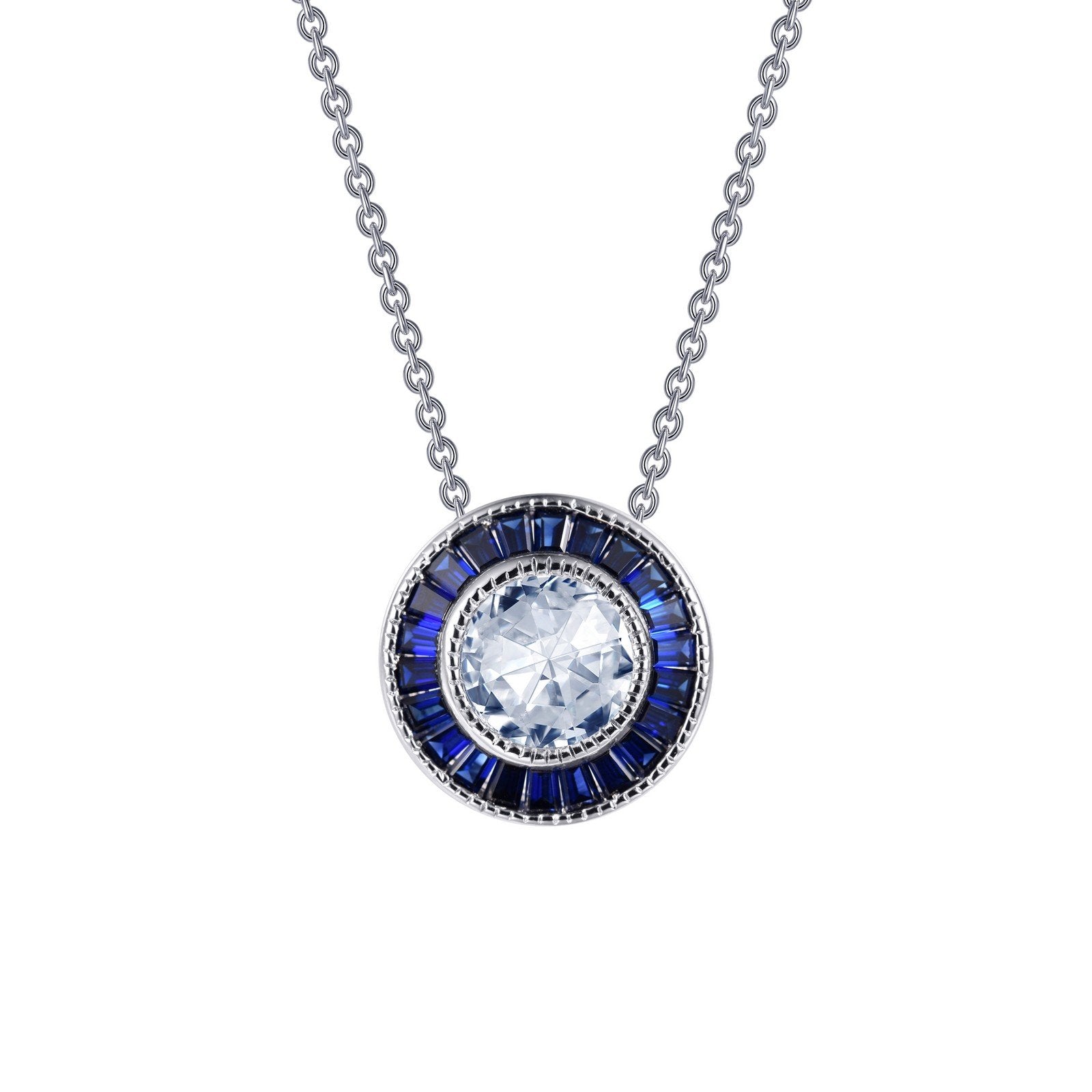 LaFonn Platinum Sapphire  7.00mm Round, Approx. 1.28 CTW NECKLACES Classic Halo Pendant Necklace