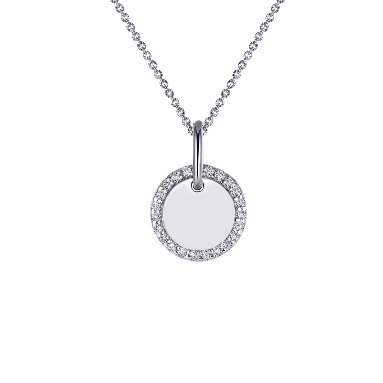 LaFonn Platinum Simulated Diamond N/A NECKLACES Round Disc Pendant Necklace