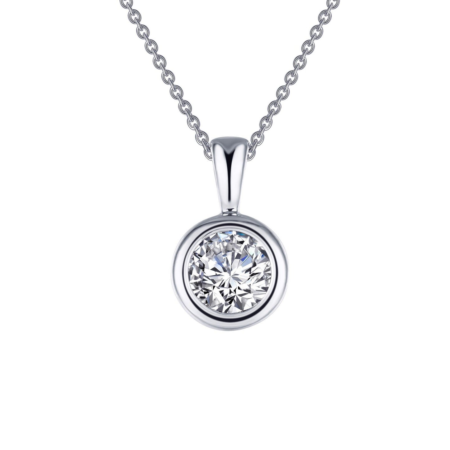 LaFonn Platinum Simulated Diamond  6.50mm Round, Approx. 1.03 CTW NECKLACES 1 CTW Solitaire Pendant Necklace