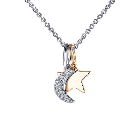 Lafonn Moon & Star Shadow Charm Necklace 17 Stone Count P0220CLT20