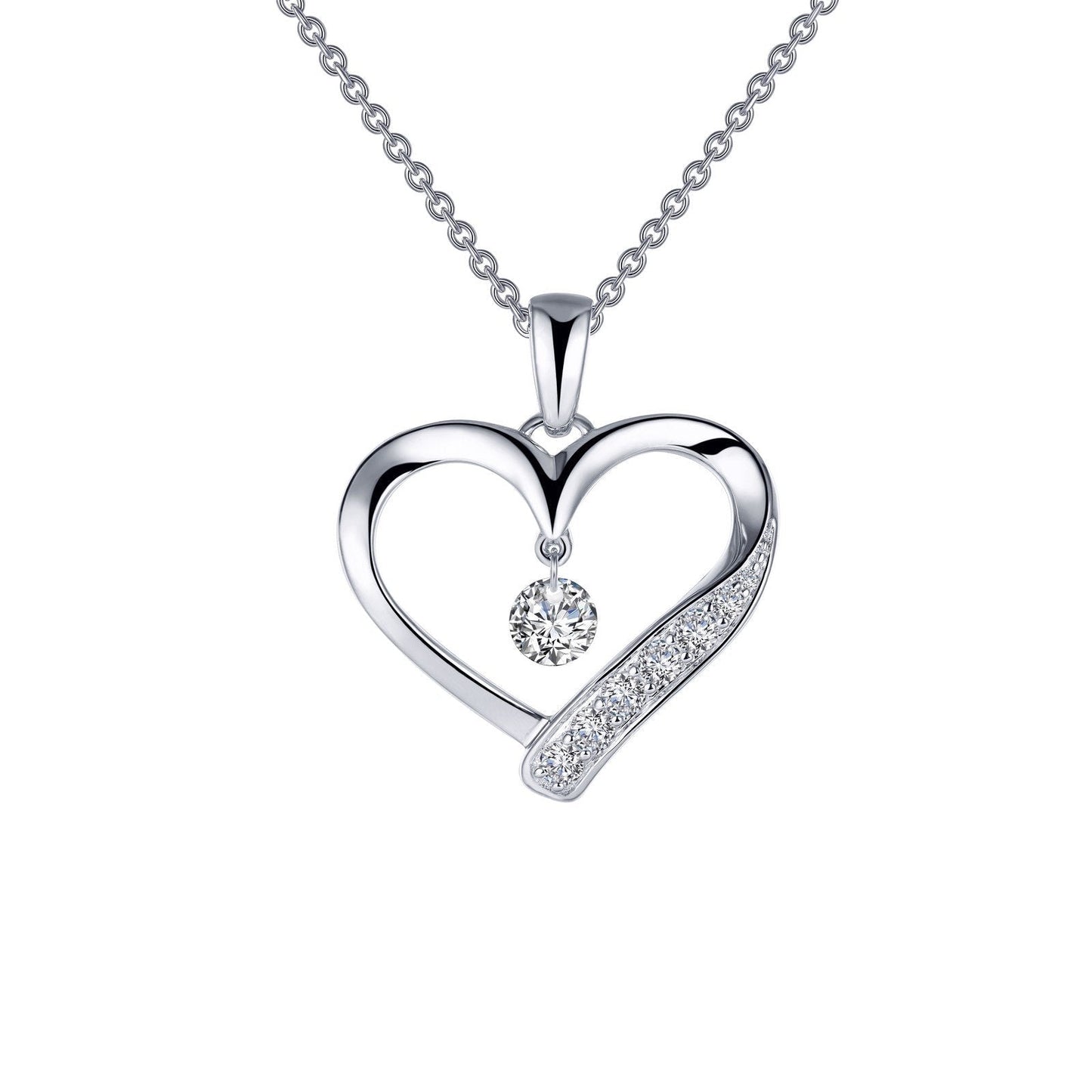 LaFonn Platinum Simulated Diamond  4.00mm Round, Approx. 0.25 CTW NECKLACES Open Heart Pendant Necklace