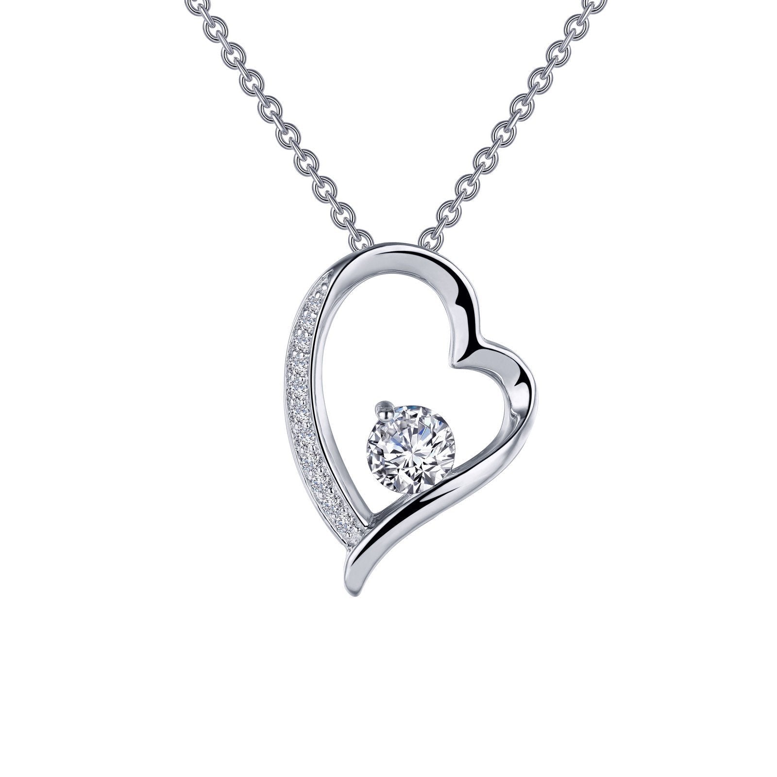 LaFonn Platinum Simulated Diamond  5.00mm Round, Approx. 0.46 CTW NECKLACES Open Heart Pendant Necklace