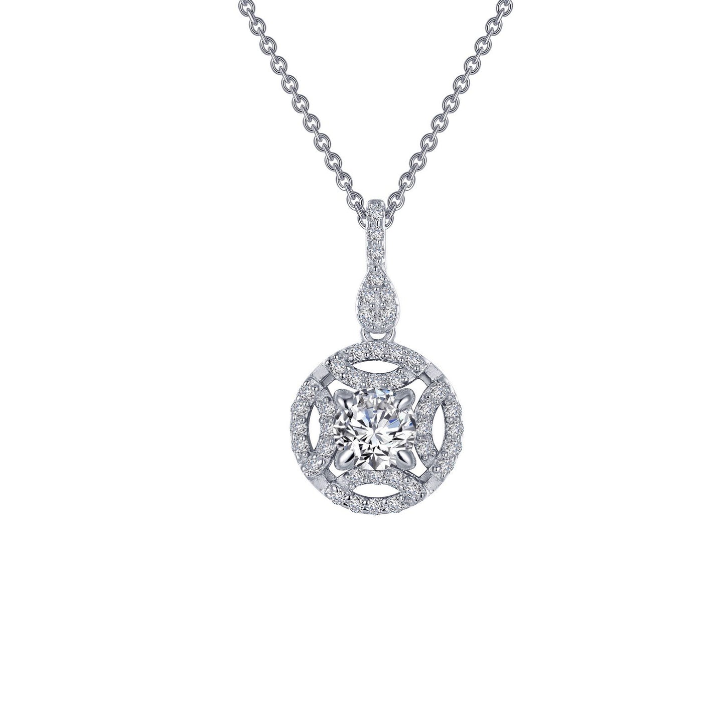 LaFonn Platinum Simulated Diamond  5.00mm Round, Approx. 0.46 CTW NECKLACES Button Pendant Necklace