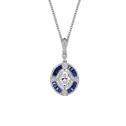 LaFonn Platinum Simulated Diamond  7X5mm Oval, Approx. 0.76 CTW NECKLACES Art Deco Inspired Pendant Necklace