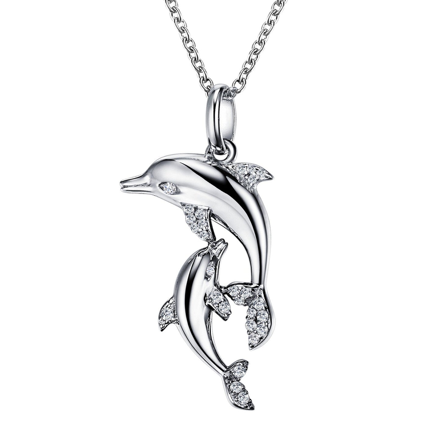 Load image into Gallery viewer, LaFonn Platinum Simulated Diamond N/A NECKLACES Dolphin Pendant Necklace
