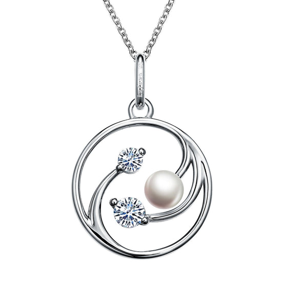 Lafonn Cultured Freshwater Pearl Necklace Freshwater Pearl NECKLACES Platinum 1.55 CTS Approx. 33.5mm (H) x 22.7mm (W)