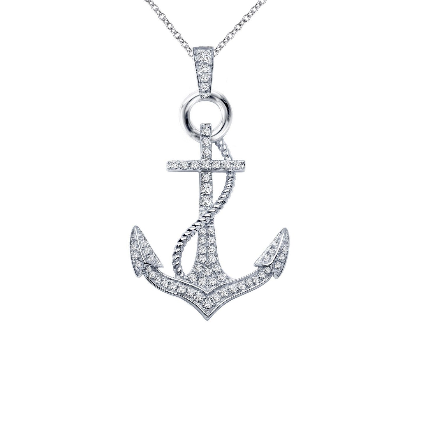 Lafonn Anchor Pendant Necklace Simulated Diamond NECKLACES Platinum 0.5 CTS 