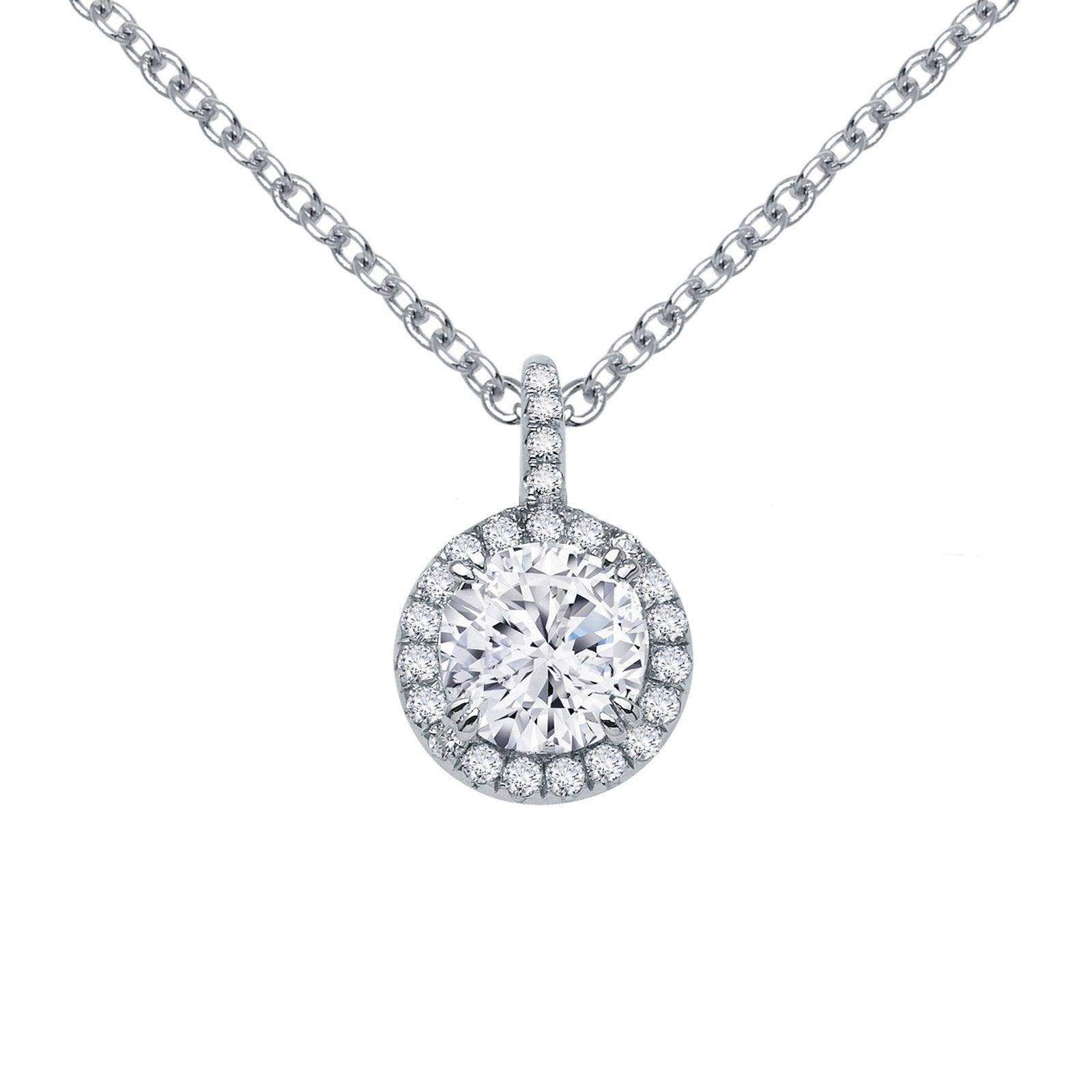 LaFonn Platinum Simulated Diamond  6.00mm Round, Approx. 0.84 CTW NECKLACES 1.05 CTW Halo Necklace