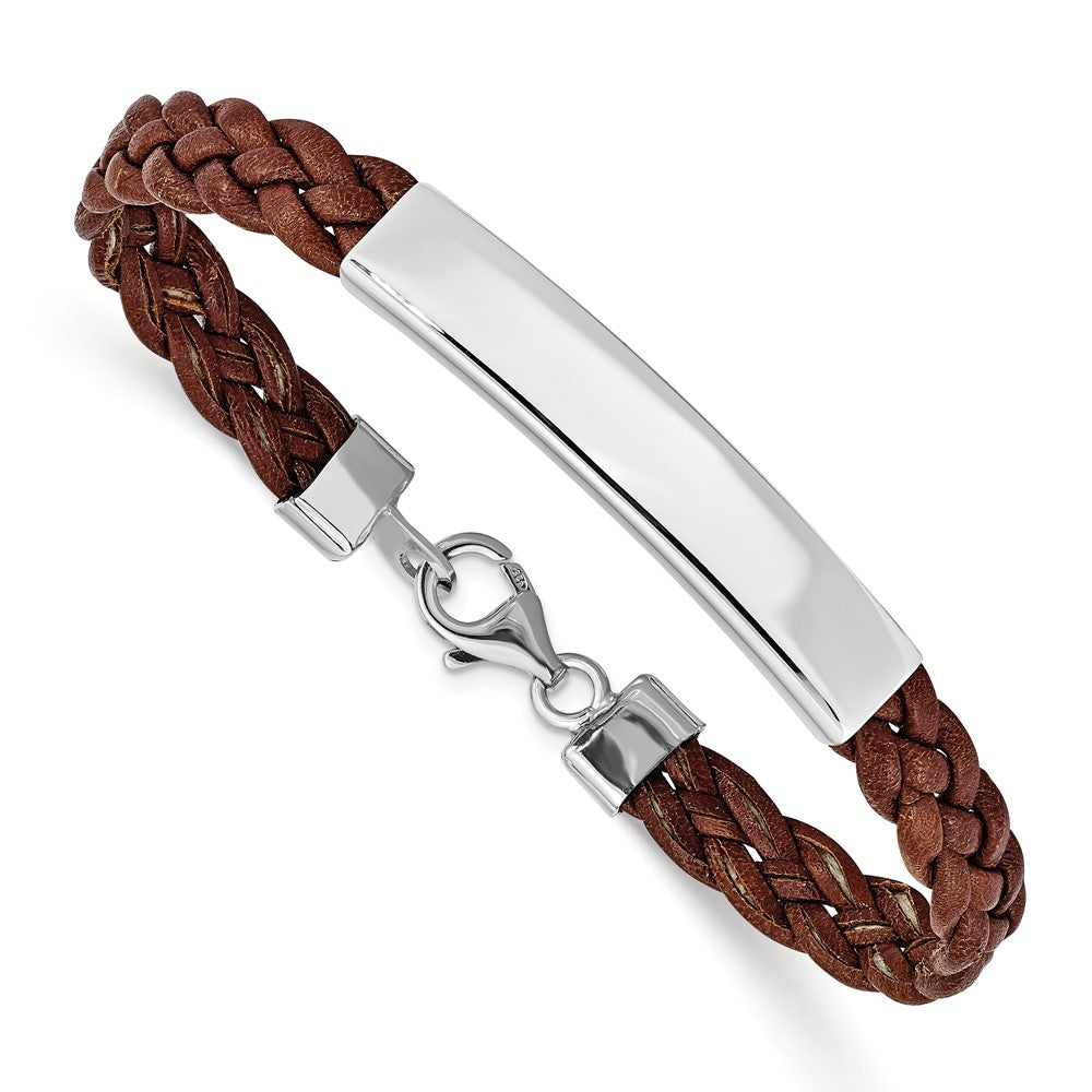 Quality Gold Sterling Silver Rhodium-plated Brown Braided Leather Bracelet Sterling Silver                                   