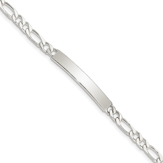 Quality Gold Sterling Silver 8inch Polished Engraveable Figaro Link ID Bracelet Sterling Silver                                   