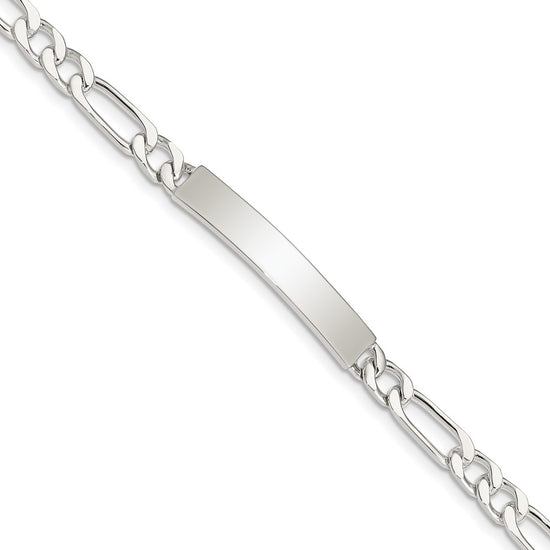 Quality Gold Sterling Silver 7inch Polished Engraveable Figaro Link ID Bracelet Sterling Silver                                   
