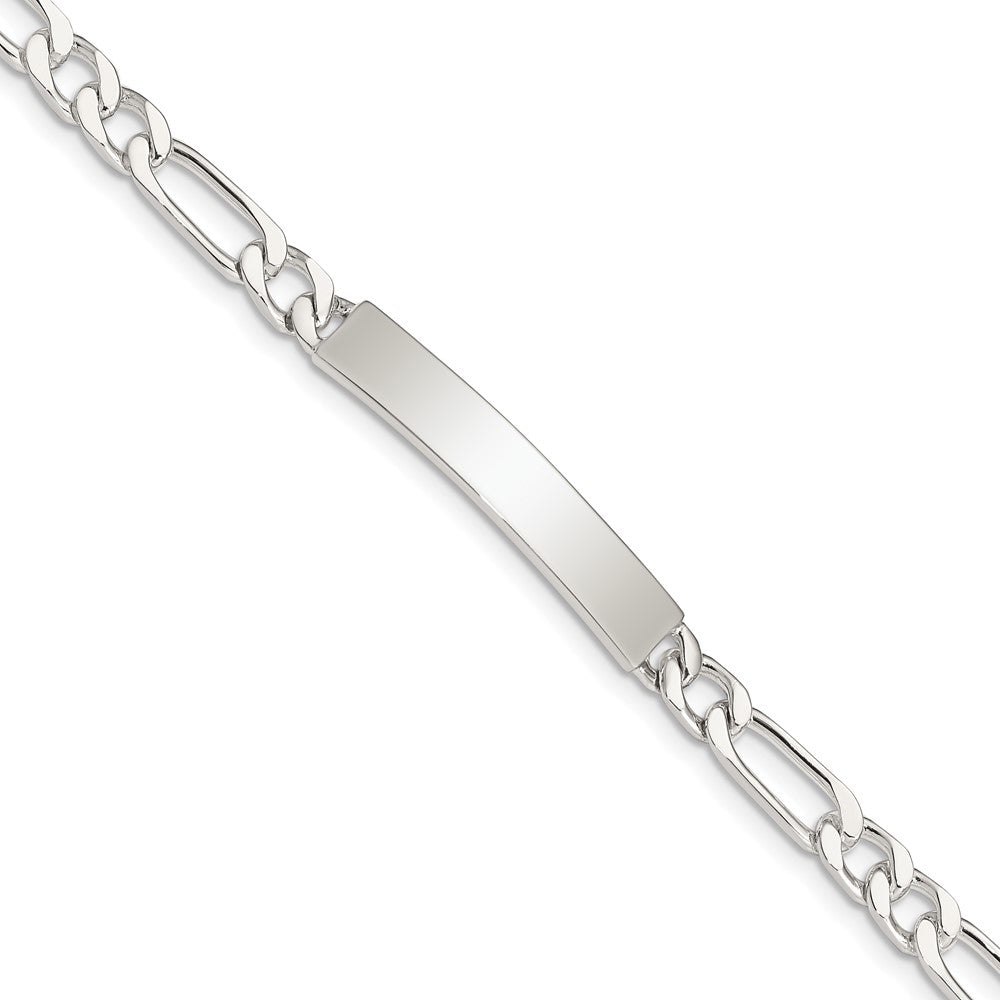 Quality Gold Sterling Silver 8inch Polished Engraveable Figaro Link ID Bracelet Sterling Silver                                   