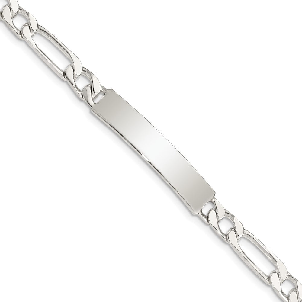 Quality Gold Sterling Silver 7inch Polished Engraveable Figaro Link ID Bracelet Sterling Silver                                   