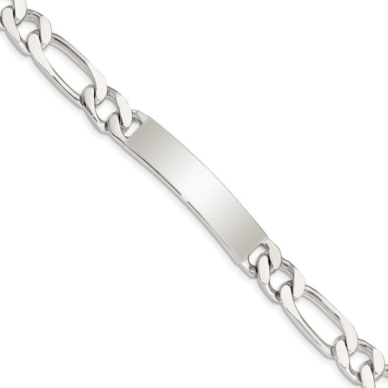 Quality Gold Sterling Silver 8.5inch Polished Engraveable Figaro Link ID Bracelet Sterling Silver                                   