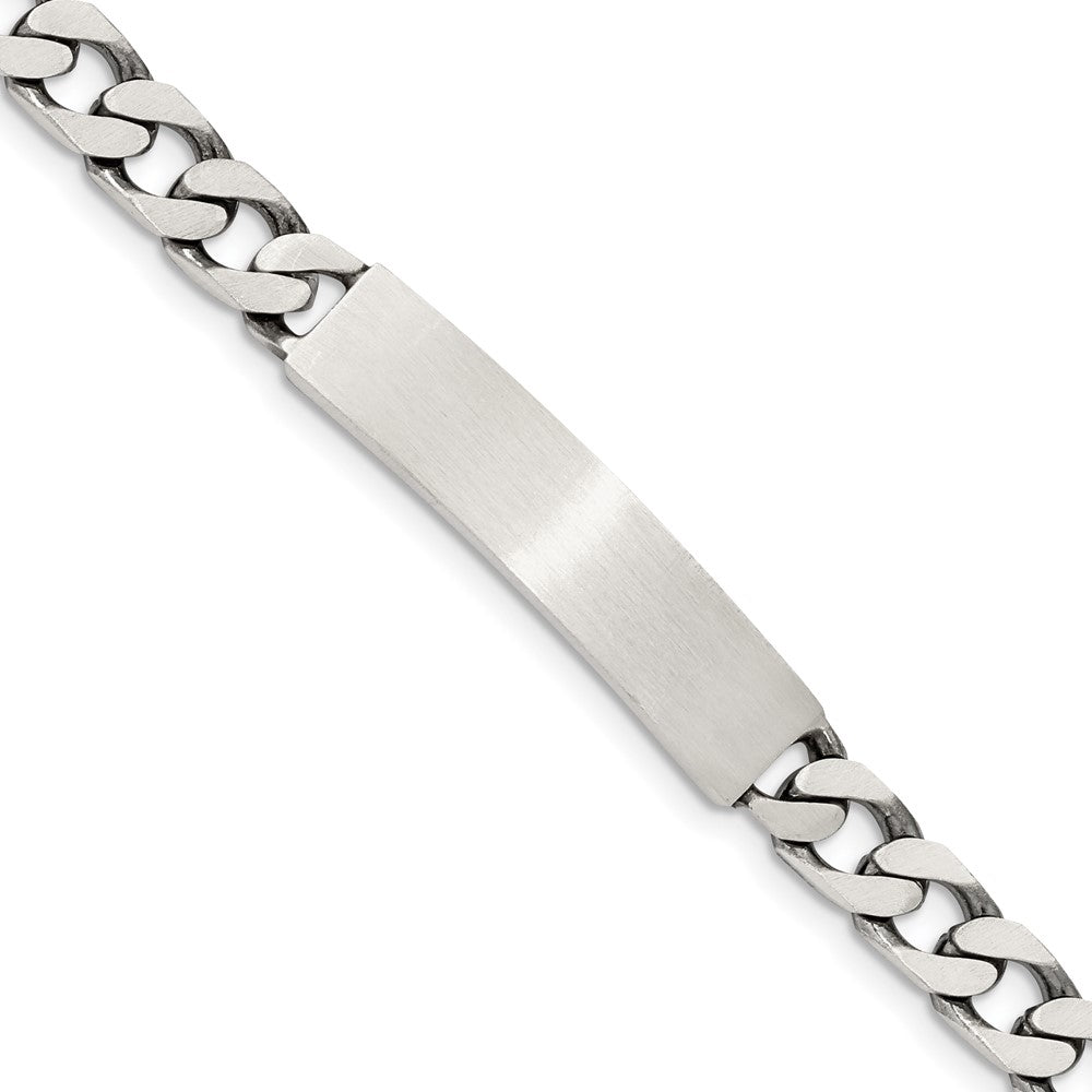 Quality Gold Sterling Silver 7inch Engraveable Antiqued Curb Link ID Bracelet Sterling Silver                                   