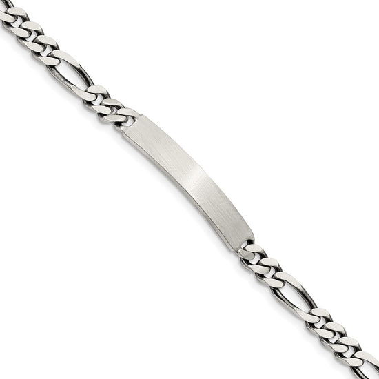 Quality Gold Sterling Silver 7inch Engraveable Antiqued Figaro Link ID Bracelet Sterling Silver                                   