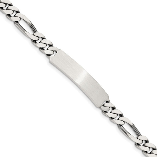 Quality Gold Sterling Silver 8inch Engraveable Antiqued Figaro Link ID Bracelet Sterling Silver                                   