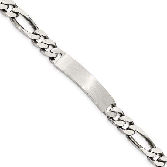 Quality Gold Sterling Silver 8inch Engraveable Antiqued Figaro Link ID Bracelet Sterling Silver                                   
