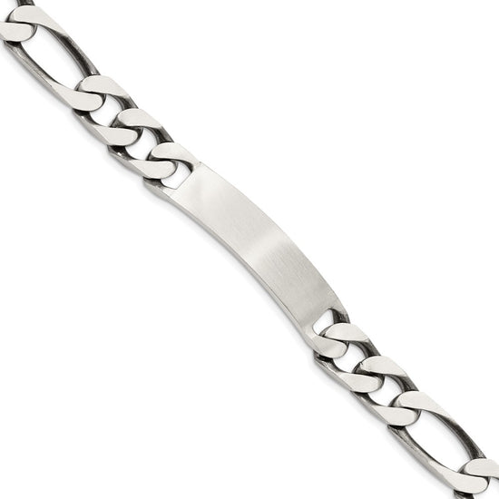Quality Gold Sterling Silver 8.5inch Engraveable Antiqued Figaro Link ID Bracelet Sterling Silver                                   