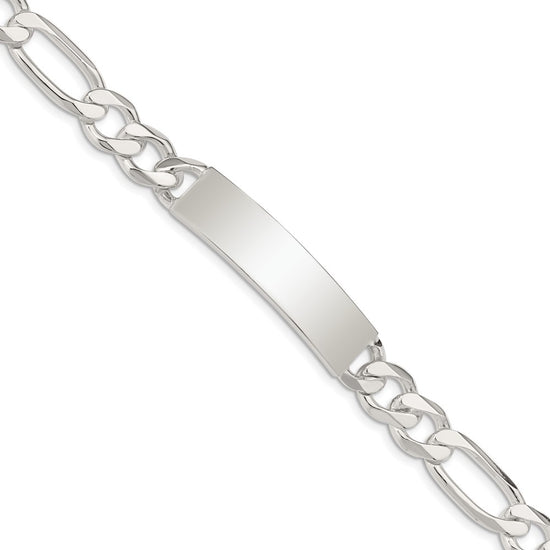 Quality Gold Sterling Silver Figaro Link ID Bracelet Sterling Silver                                   