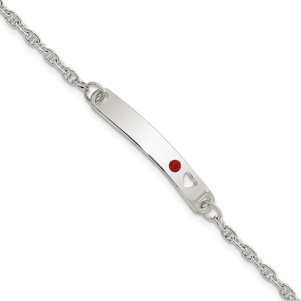 Quality Gold Sterling Silver Polished Childrens ID with Red CZ Heart Bracelet Sterling Silver