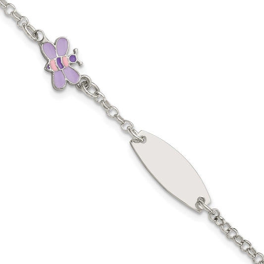 Quality Gold Sterling Silver Childrens Enameled Butterfly 5in Plus 1IN EXT ID Bracelet Sterling Silver