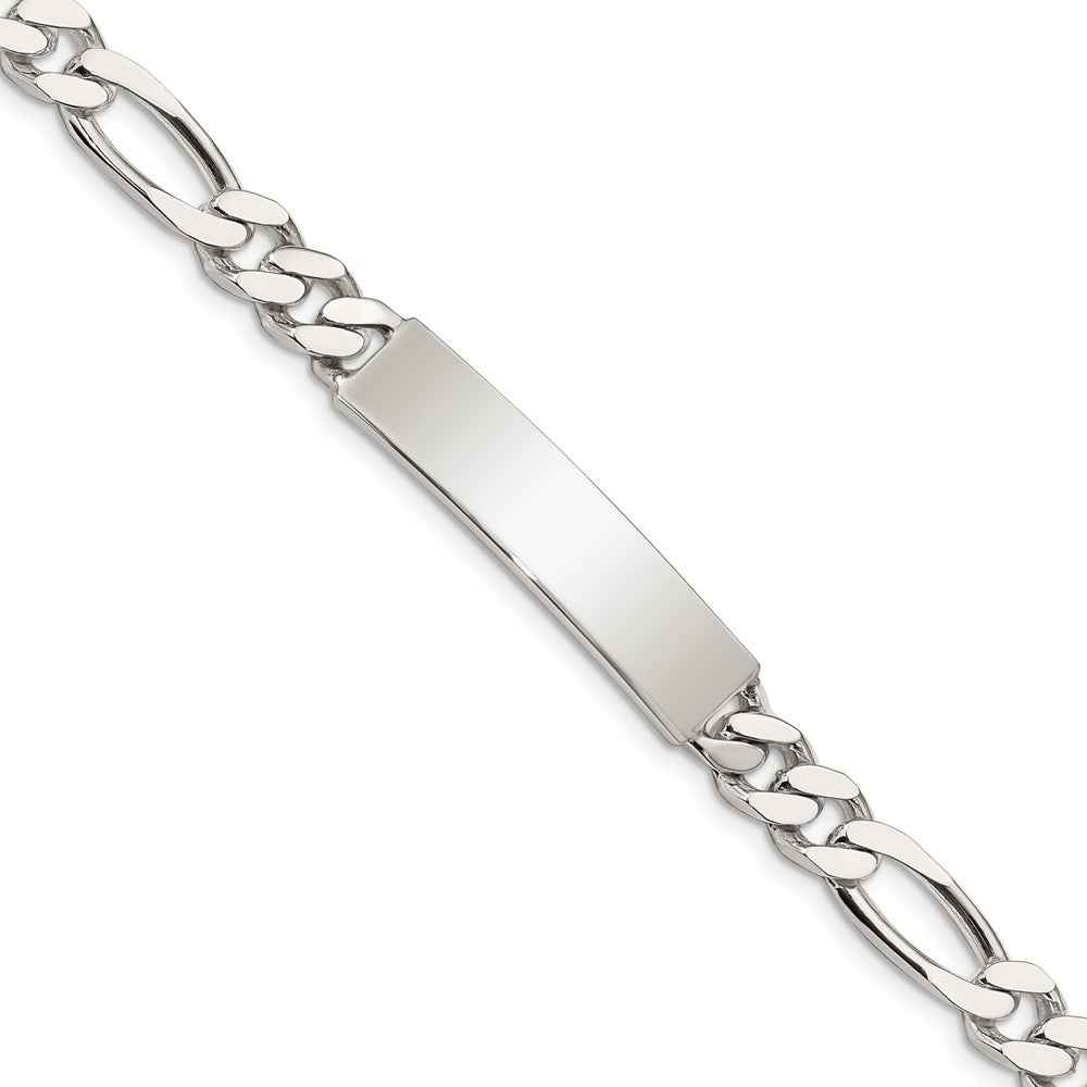 Quality Gold Sterling Silver Polished Engraveable Figaro Link ID Bracelet Sterling Silver                                   