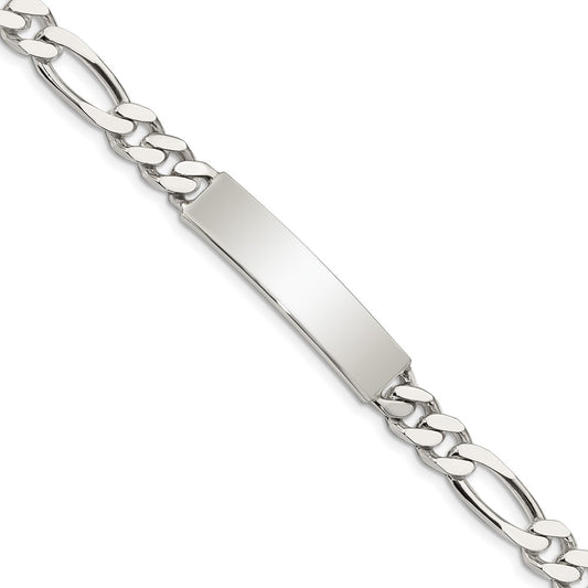 Quality Gold Sterling Silver Polished Engraveable Figaro Link ID Bracelet Sterling Silver                                   