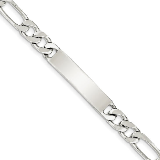 Quality Gold Sterling Silver Rhodium-plated Engraveable Figaro Link ID Bracelet Sterling Silver