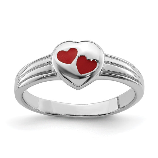Quality Gold Sterling Silver RH Plated Child's Red Enameled Heart Ring Sterling Silver
