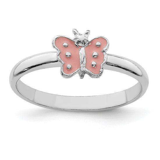 Quality Gold Sterling Silver RH Plated Child's Enameled Butterfly Ring Sterling Silver
