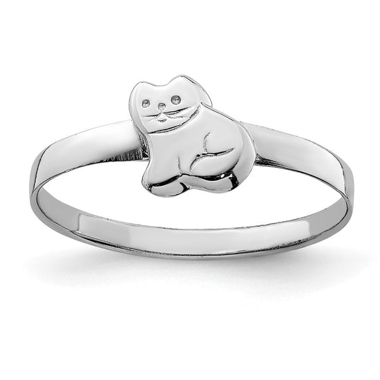 Quality Gold Sterling Silver RH Plated Child's Polished Kitty Cat Ring Sterling Silver